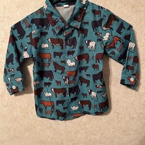 Kids' Cow Print Button-Up Shirt. Worn once.